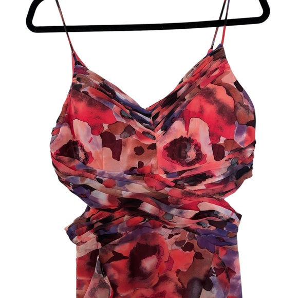 FRANK LYMAN WATERCOLOR FLORAL DRAPED MAXI DRESS, - Picture 5 of 9